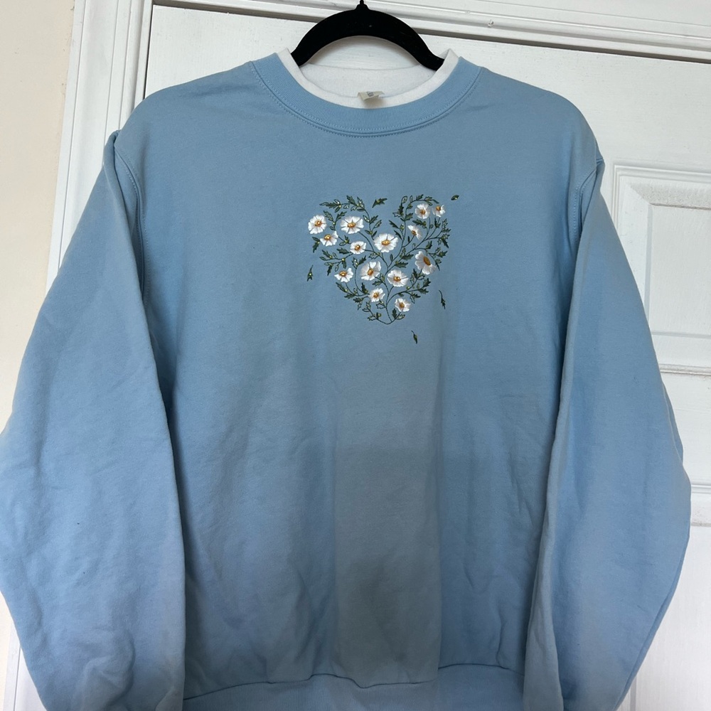 Blue Floral Heart Women's Sweater